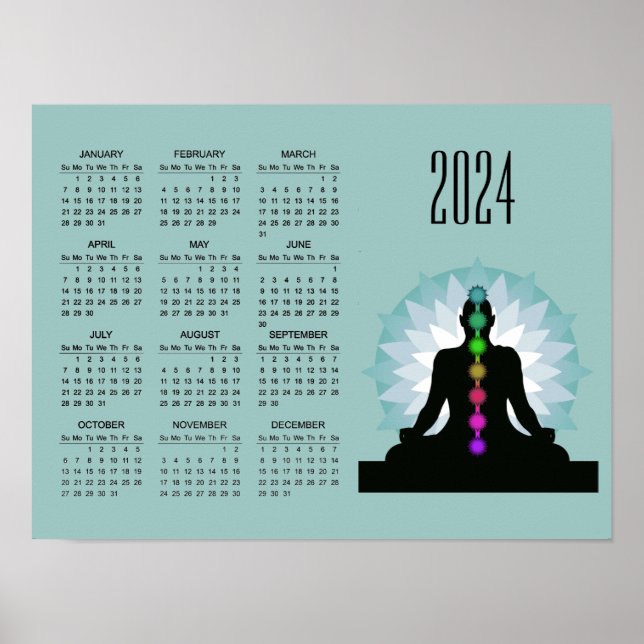 Seven Chakras Yoga Design 2024 Calendar Poster (Front)