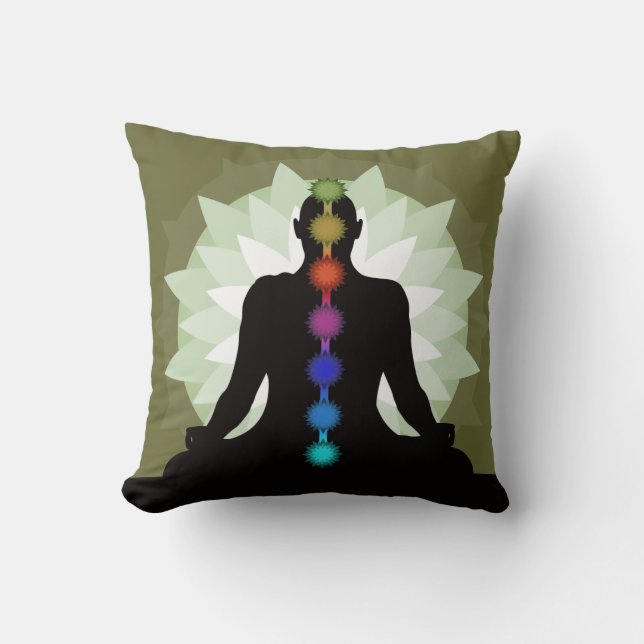 Seven Chakras Yoga Pose Design Throw Pillow (Front)