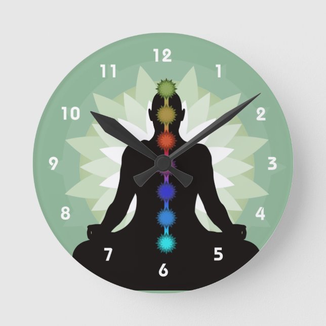 Seven Chakras Yoga Position Design Wall Clock (Front)