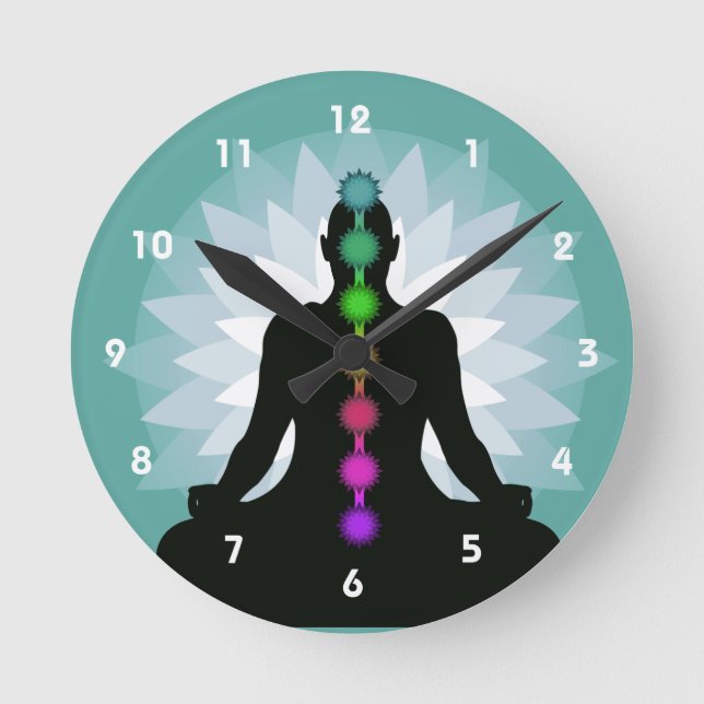 Seven Chakras Yoga Position Design Wall Clock (Front)