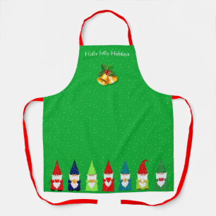 Seven Christmas Gnomes on Green Apron