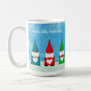 Seven Christmas Gnomes on Light Blue Coffee Mug