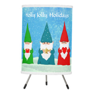 Seven Christmas Gnomes on Light Blue Table Lamp