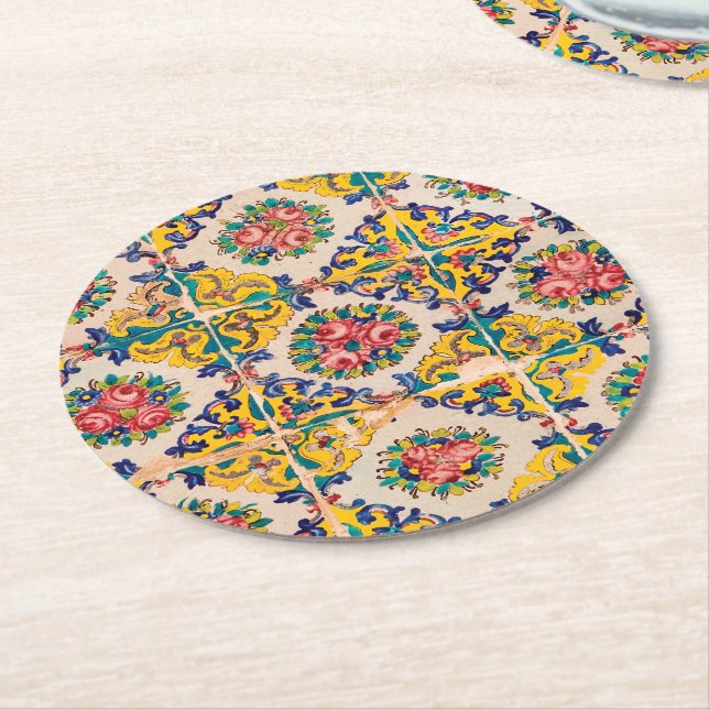 Seven-color persian tile round paper coaster (Angled)