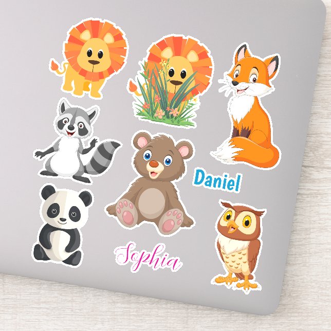 Seven Cute Animals, Personalize Boy & Girl Names Sticker (Detail)