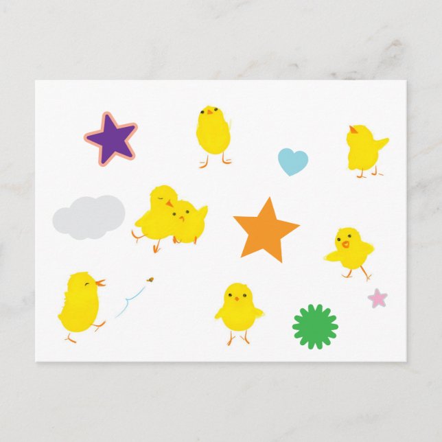 Seven Cute Baby Chicks Postcard (Stars) (Front)