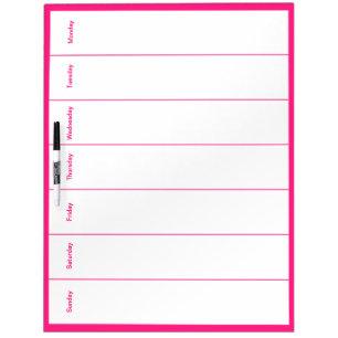 Seven Day Dry Erase Planner in Pink Board