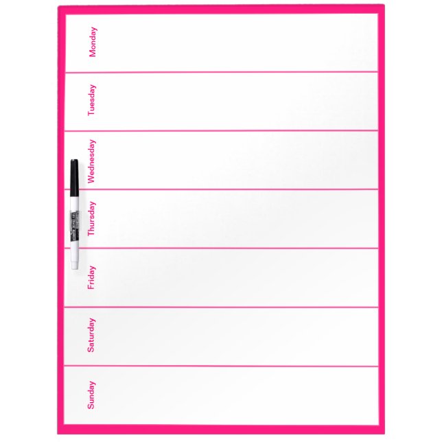 Seven Day Dry Erase Planner in Pink Board (Front)