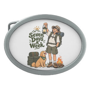 Seven Days A Week Camping Adventure Design Belt Buckle