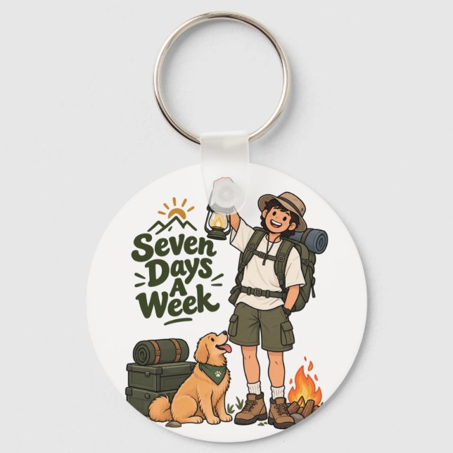 Seven Days A Week Camping Adventure Design Keychain (Front)