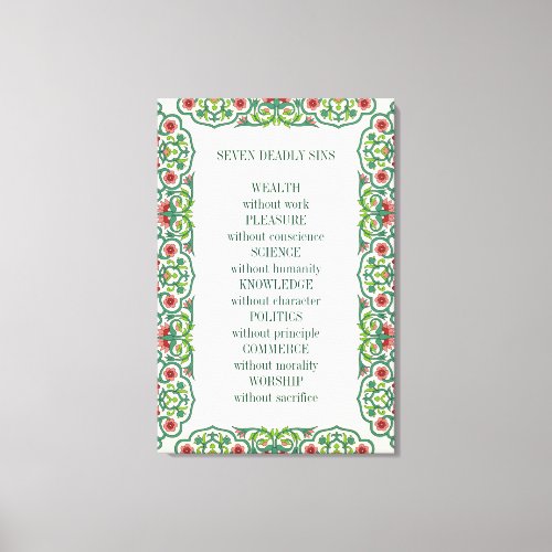 Seven Deadly Sins  Wealth without work Pleasure Canvas Print