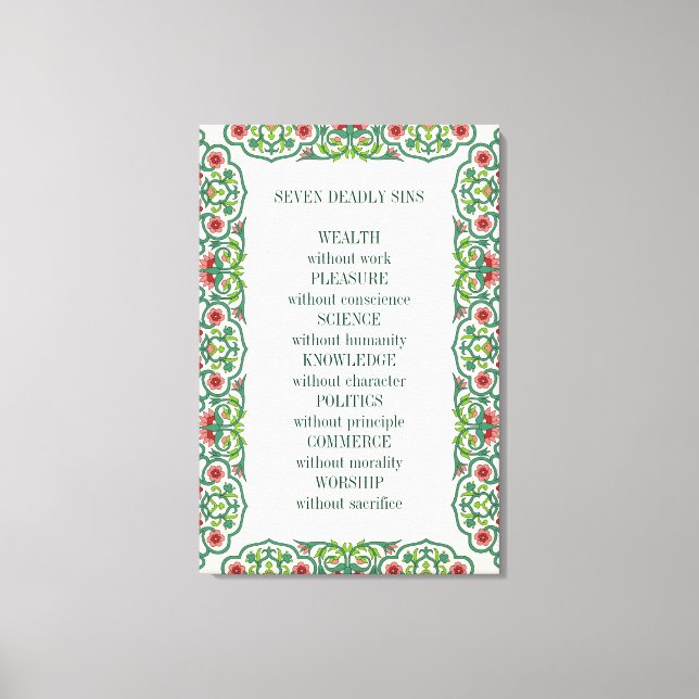 Seven Deadly Sins  Wealth without work Pleasure Canvas Print (Front)