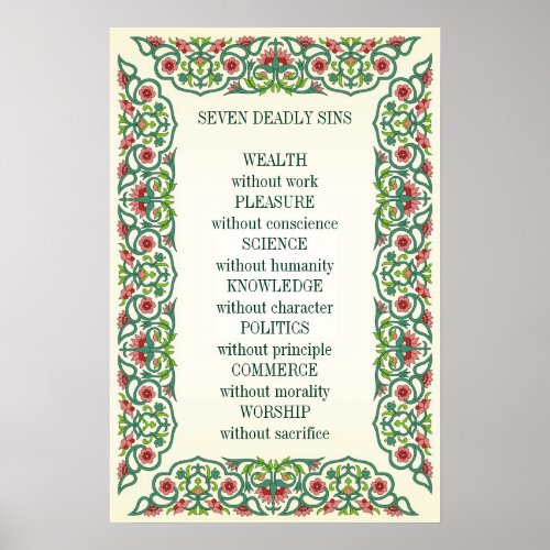 Seven Deadly Sins  Wealth without work Pleasure Poster