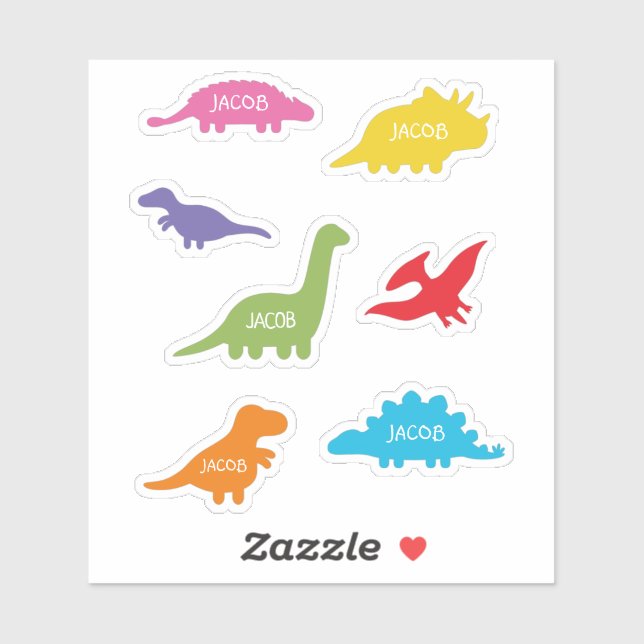 Seven Dinosaur Silhouettes, Kids Personalized Sticker (Sheet)