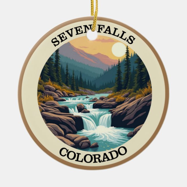 Seven Falls Colorado Retro Ceramic Ornament (Front)