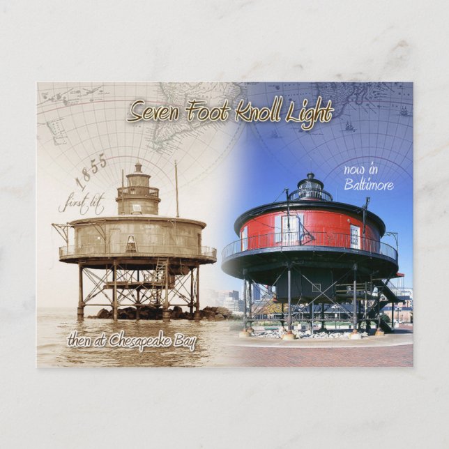 Seven Foot Knoll lighthouse, Maryland Postcard (Front)