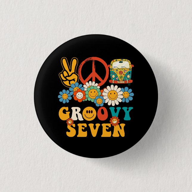 Seven Groovy Party Decorations Hippie Groovy Flowe Button (Front)