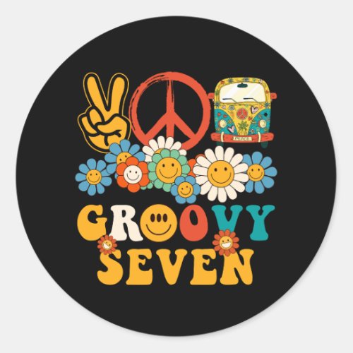 Seven Groovy Party Decorations Hippie Groovy Flowe Classic Round Sticker