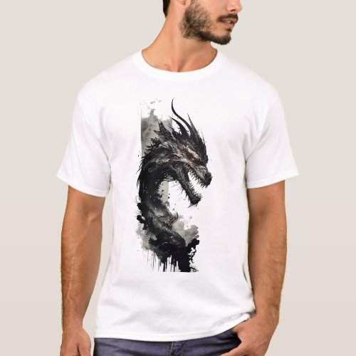 Seven Head Art Watercolor Dragon Head T_Shirt