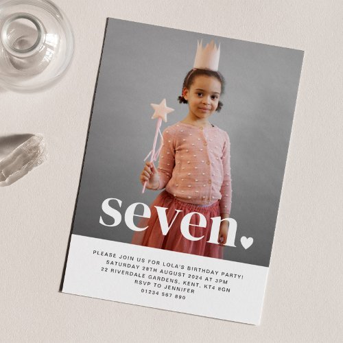 Seven Heart Photo First Birthday Invitation 