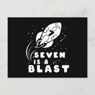 SEVEN IS A BLAST 7th Birthday Boy Space Birthday Postcard