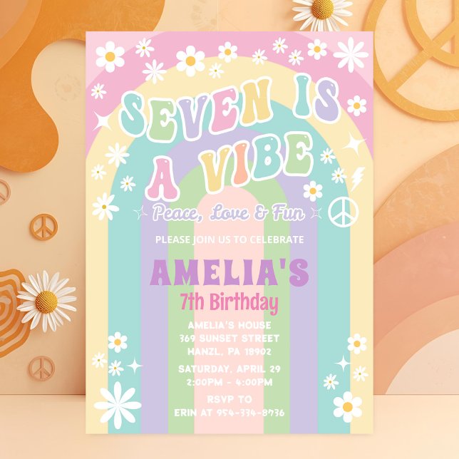 Seven is a Vibe Birthday Invitation | Retro Invite (Creator Uploaded)