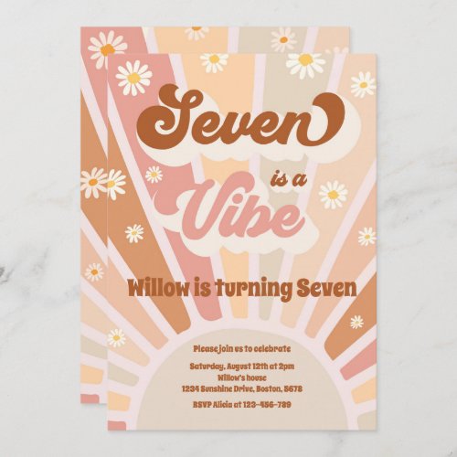 Seven Is A Vibe Boho Sunshine 7th Birthday Party Invitation