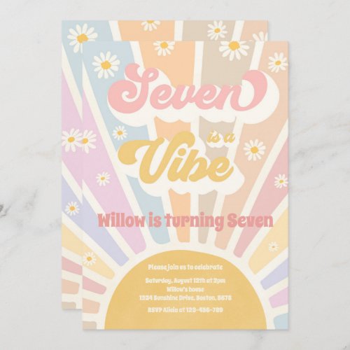 Seven Is A Vibe Boho Sunshine 7th Birthday Party Invitation