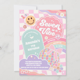 Seven Is A Vibe Cloud Rainbow Disco 7th Birthday  Invitation