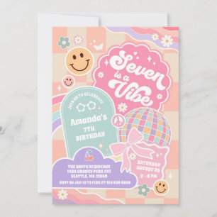 Seven Is A Vibe Cloud Rainbow Disco 7th Birthday Invitation