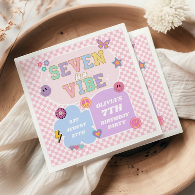 Seven Is A Vibe Preppy Patch 7th Birthday Party Napkins (Creator Uploaded)
