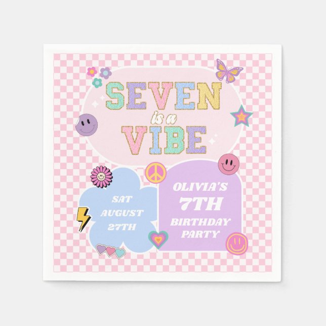 Seven Is A Vibe Preppy Patch 7th Birthday Party Napkins (Front)