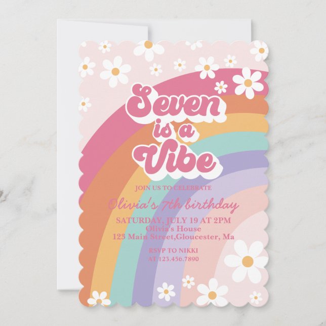 Seven is a Vibe Rainbow 7th Birthday Invitation (Front)