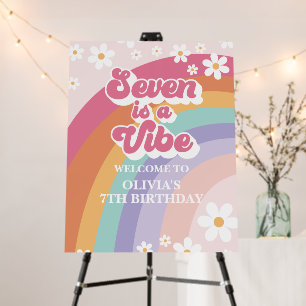 Seven is a Vibe Retro Rainbow Daisy Welcome Foam Board