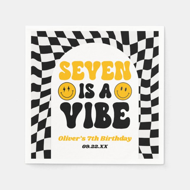 Seven Is A Vibe Retro Seventh 7th Birthday Party Napkins (Front)