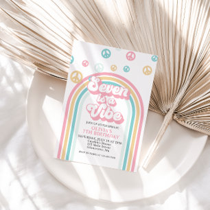 Seven is a Vibe Retro Summer Rainbow Invitation