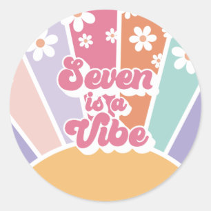 Seven is a Vibe Retro Sunshine Rainbow Daisy Classic Round Sticker