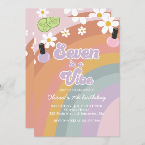 Seven is a vibe Spa Rainbow 7th Birthday Invitation