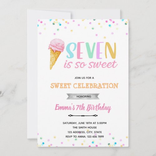 Seven is so sweet ice cream invitation
