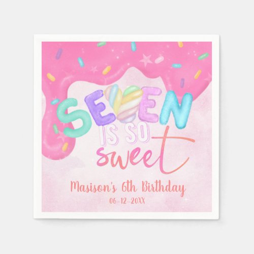 Seven is so sweet Pink Frosting Marshmallow Napkins