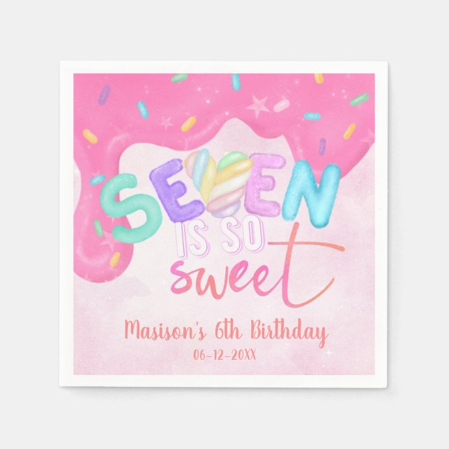 Seven is so sweet Pink Frosting Marshmallow Napkins (Front)