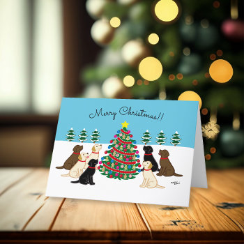 Seven Labradors And Christmas Tree Holiday Card by HappyLabradors at Zazzle