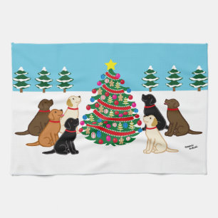 Seven Labradors and Christmas Tree Kitchen Towel