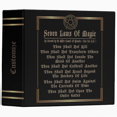 Seven Laws Of Magic Black And Gold 3 Ring Binder