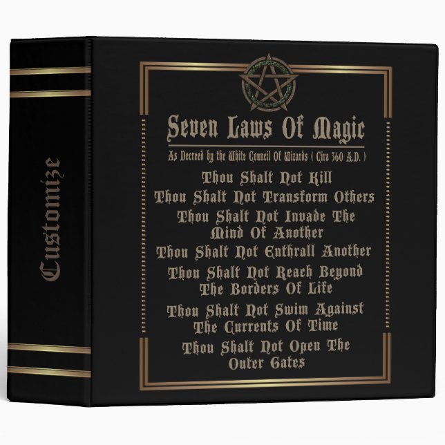 Seven Laws Of Magic Black And Gold 3 Ring Binder (Front/Spine)