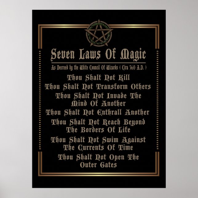 Seven Laws Of Magic Black And Gold Poster (Front)