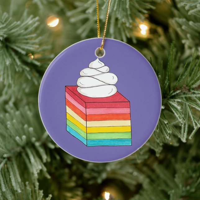 Seven Layer Retro Rainbow Gelatin Salad Dessert Ceramic Ornament (Tree)