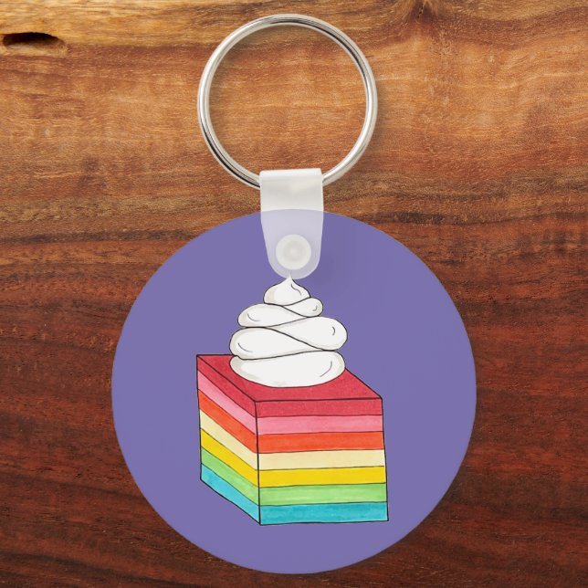 Seven Layer Retro Rainbow Gelatin Salad Dessert Keychain (Back)