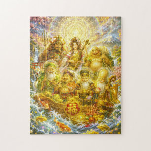 Seven Lucky Gods -Japanese Gods- colorful art Jigsaw Puzzle