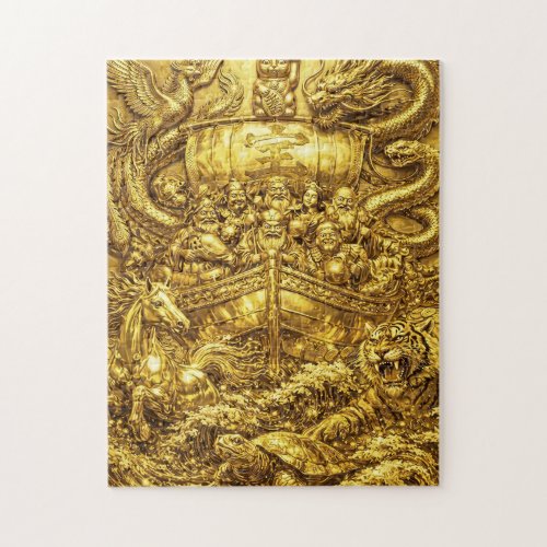 Seven Lucky Gods -Japanese Gods- Golden shine Jigsaw Puzzle